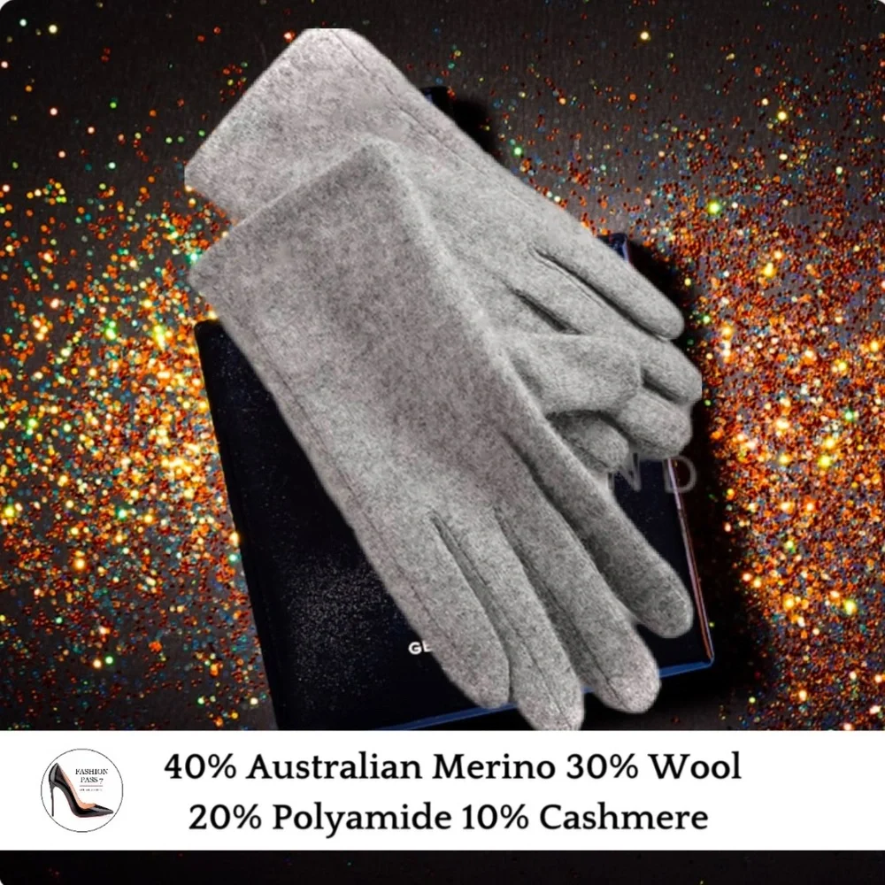 Luxury Cashmere Merino Wool Gloves Classic Gray Winter Mittens Fleece lined - Picture 2 of 8